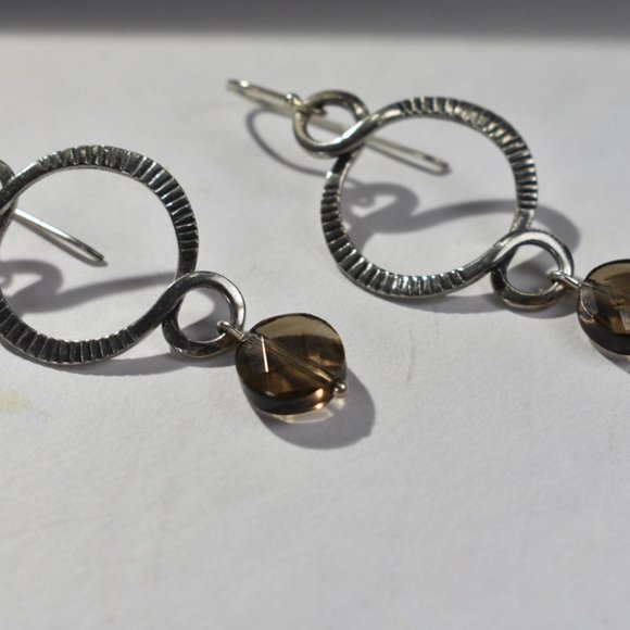 Silpada Sterling Silver Faceted Brown Smoky Quartz Dangle Earrings - Picture 2 of 3